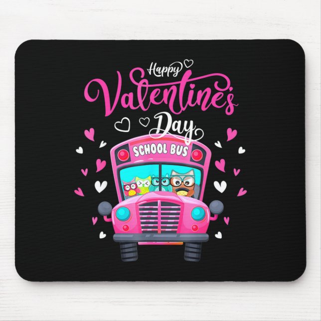Funny Owls School Bus Driver Happy Valentines Day  Mouse Mat (Front)