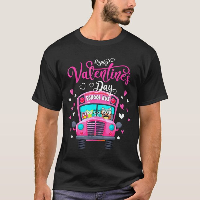 Funny Owls School Bus Driver Happy Valentines Day  T-Shirt (Front)