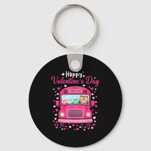 Funny owls school bus driver happy valentines dayF Key Ring