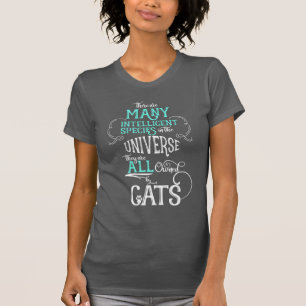 Funny Owned by Cats Cat Lover Aqua and White DARK T-Shirt