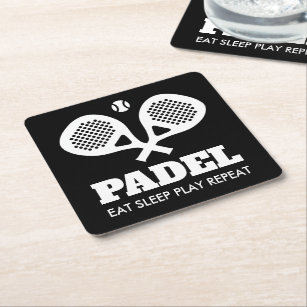 Funny padel tennis drink coasters with racket logo