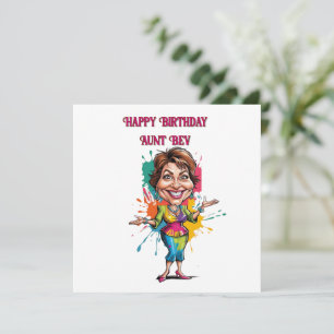 Funny Paint splash Aunty Birthday Caricature Card