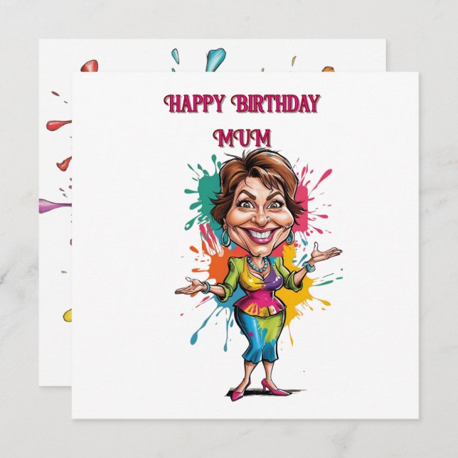 Funny Paint splash Mom Birthday Caricature Card (Front/Back)