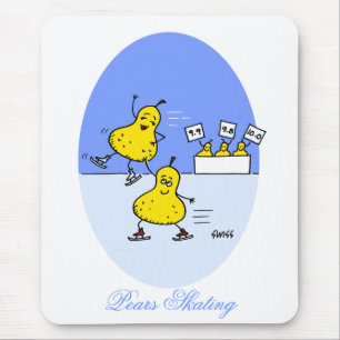 Funny Pairs Skating Cartoon Pears Ice Skaters Mouse Mat