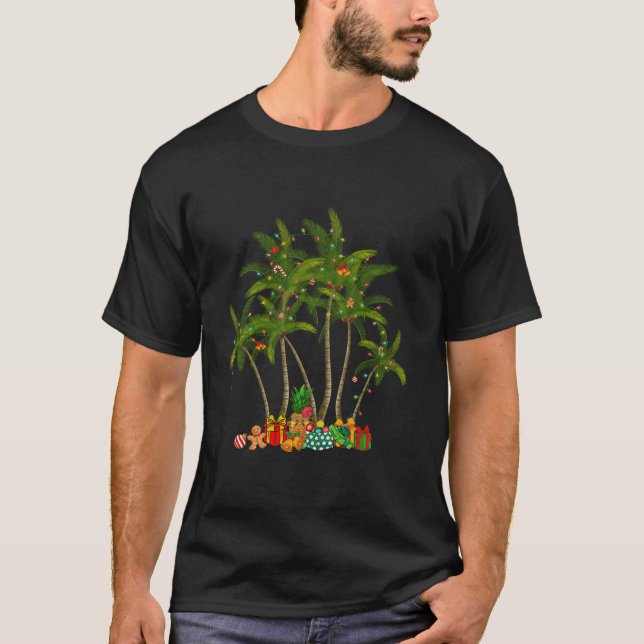 Funny Palm Trees Xmas Lights Hawaii Christmas In J T-Shirt (Front)