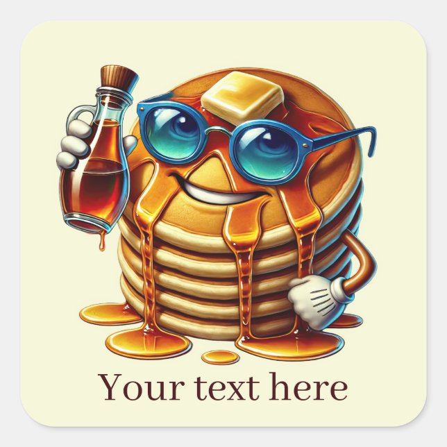 Funny pancake breakfast add text square sticker (Front)