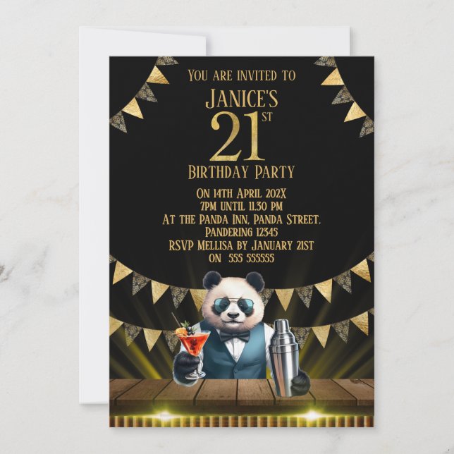Funny Panda 21st Birthday Party Invitation (Front)