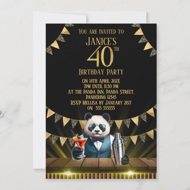 Funny Panda 40th Birthday Party Invitation (Front)