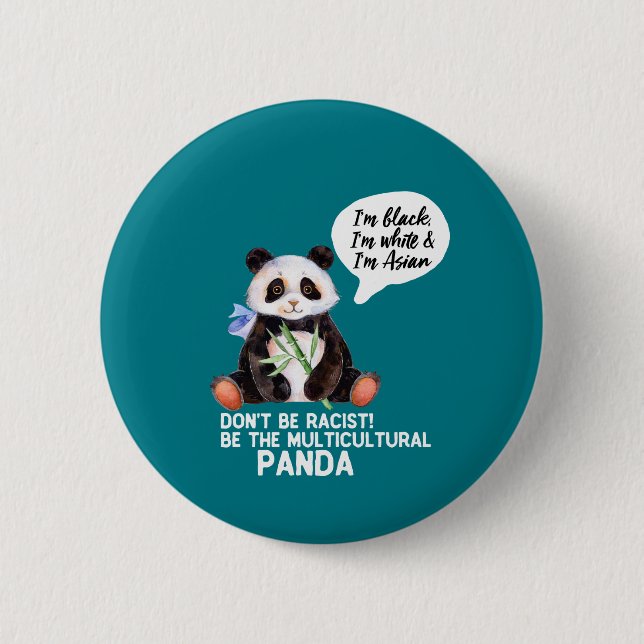Funny Panda Against Racism Black White and Asian 6 Cm Round Badge (Front)
