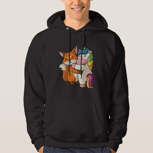 Funny Panda and Unicorn cute Hug Cuddle Animals Cu Hoodie (Front)