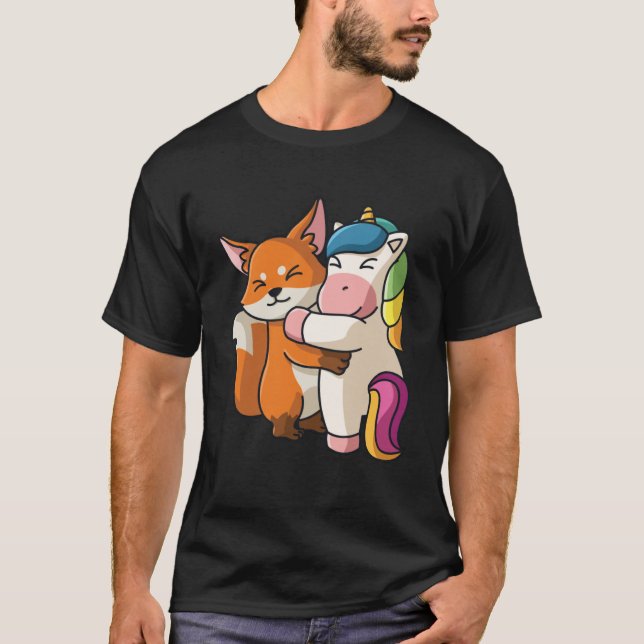 Funny Panda and Unicorn cute Hug Cuddle Animals Cu T-Shirt (Front)