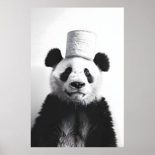 Funny Panda Bathroom Art Vintage Toilet Paper Roll Poster