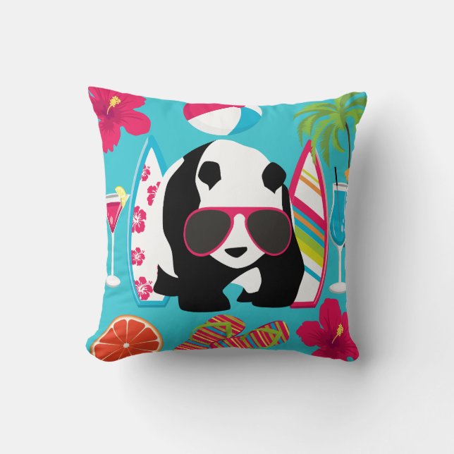 Funny Panda Bear Beach Bum Cool Sunglasses Surfing Cushion (Front)
