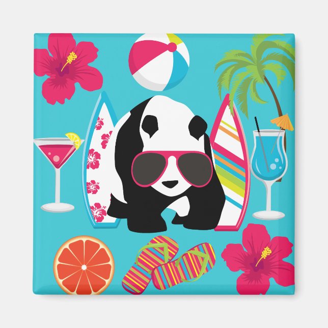 Funny Panda Bear Beach Bum Cool Sunglasses Surfing Magnet (Front)