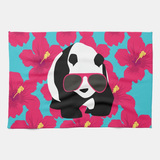Funny Panda Bear Beach Bum Cool Sunglasses Tropics Tea Towel (Horizontal)