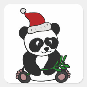 Funny Panda Bear Christmas Art Square Sticker