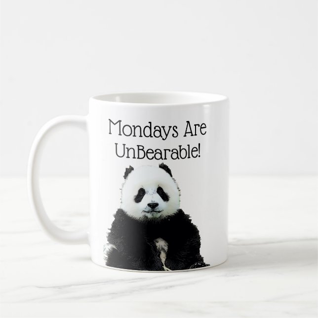 Funny Panda Bear Cute Monday Work Pun Coffee Mug (Left)
