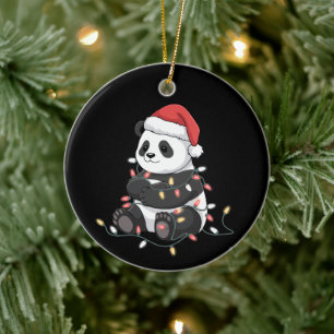 Funny Panda Christmas Animal Lights Lover Ceramic Tree Decoration
