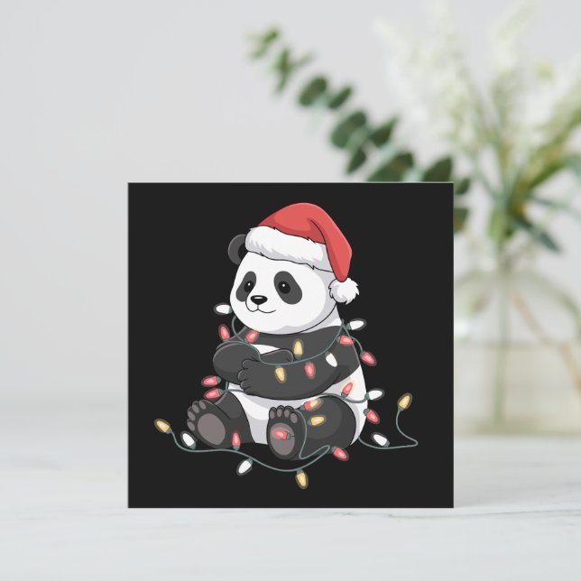Funny Panda Christmas Animal Lights Lover Holiday Card (Standing Front)