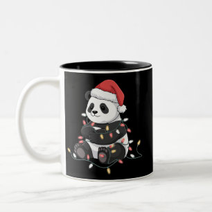Funny Panda Christmas Animal Lights Lover Two-Tone Coffee Mug