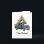 Funny Panda in Blue Retro  Truck Xmas Card<br><div class="desc">Funny Panda in Blue Retro Van Xmas Greeting Card. Watercolor drawing of a cute white panda bear in a blue vintage truck and Christmas tree. Personalised text.</div>