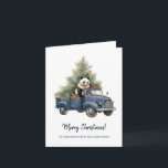 Funny Panda in Blue Retro  Truck Xmas Card<br><div class="desc">Funny Panda in Blue Retro Van Xmas Greeting Card. Watercolor drawing of a cute white panda bear in a blue vintage truck and Christmas tree. Personalised text.</div>