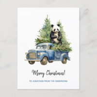 Funny Panda in Blue Vintage Van Xmas