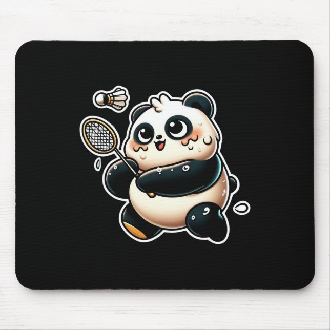 Funny Panda Playing Dminton Cute Sporty Exercise  Mouse Mat (Front)