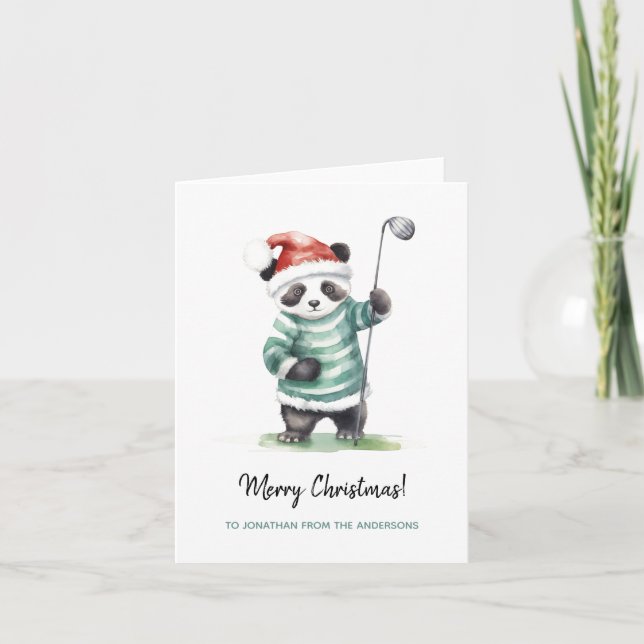 Funny Panda playing golf Christmas Card (Front)