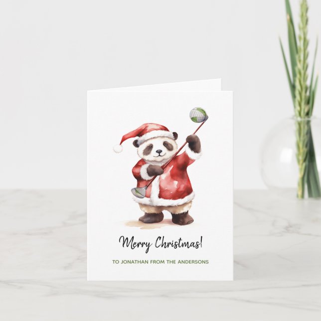 Funny Panda playing golf Christmas Card (Front)