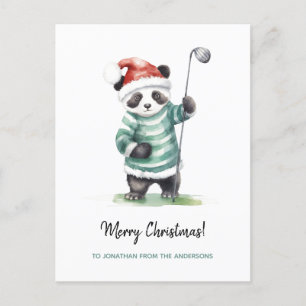 Funny Panda playing golf Christmas  Holiday Postcard