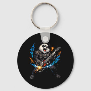 Funny Panda Playing Guitar Rock and Roll for Men Key Ring