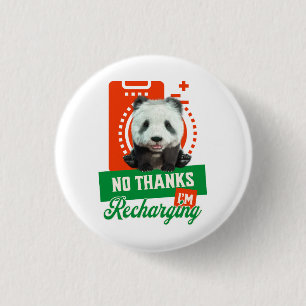 Funny Panda Recharging Introvert Battery Design 3 Cm Round Badge