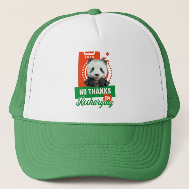Funny Panda Recharging Introvert Battery Design Trucker Hat (Front)