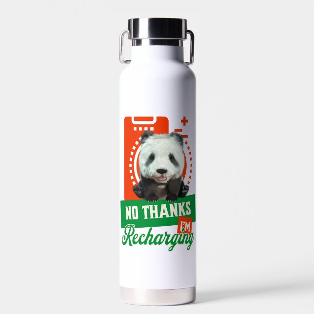 Funny Panda Recharging Introvert Battery Design Water Bottle (Front)