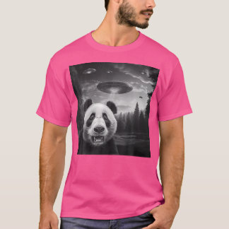 Funny Panda Selfie In Alien Ufo Invasion T-Shirt