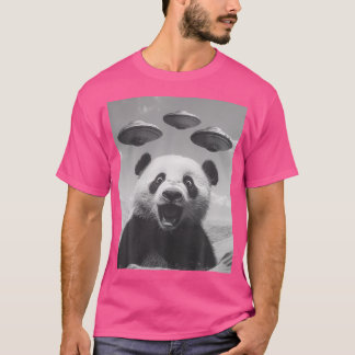 Funny Panda Selfie With Ufos Weird Panda T-Shirt