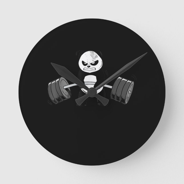 Funny Panda Workout  Kitten Gym Deadlift Power Round Clock (Front)