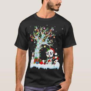 Funny Panda Xmas Tree Lighting Santa Hat Panda Chr T-Shirt