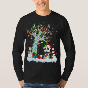 Funny Panda Xmas Tree Lighting Santa Hat Panda Chr T-Shirt