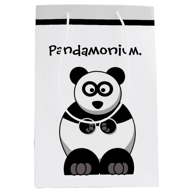 Funny Pandamonium Panda Cartoon, Cute Stress Pun Medium Gift Bag (Front)