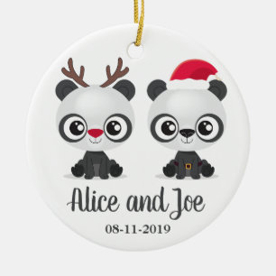 Funny Pandas custom names and date Ceramic Tree Decoration