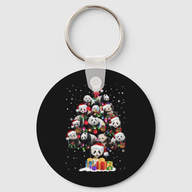 Funny Pandas Santa Hat Christmas Tree Ornament T S Key Ring (Front)