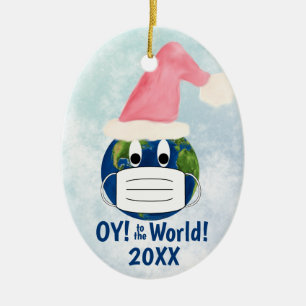 Funny Pandemic Christmas OY to the World! Photo Ceramic Tree Decoration