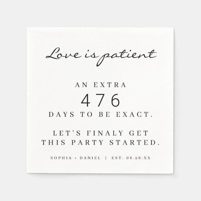Funny Pandemic Wedding Postponed Love Is Patient Napkin (Front)