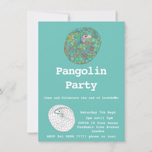 Funny Pangolin lockdown free Covid19 humour Party (Front)