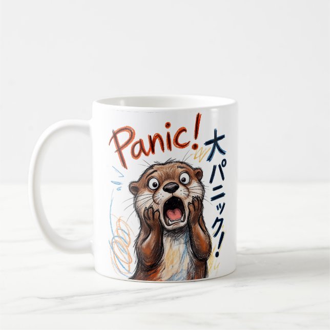 Funny Panicking Otter Meme  Coffee Mug (Left)