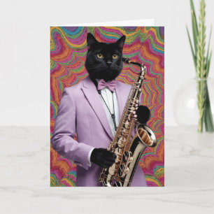 Funny Panther Saxophone Greeting Card