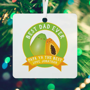 Funny Papa Ya The Best Cute Father and Son Photo Metal Tree Decoration