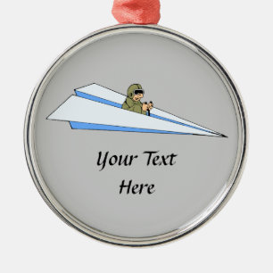 Funny Paper Aeroplane Pilot Metal Tree Decoration